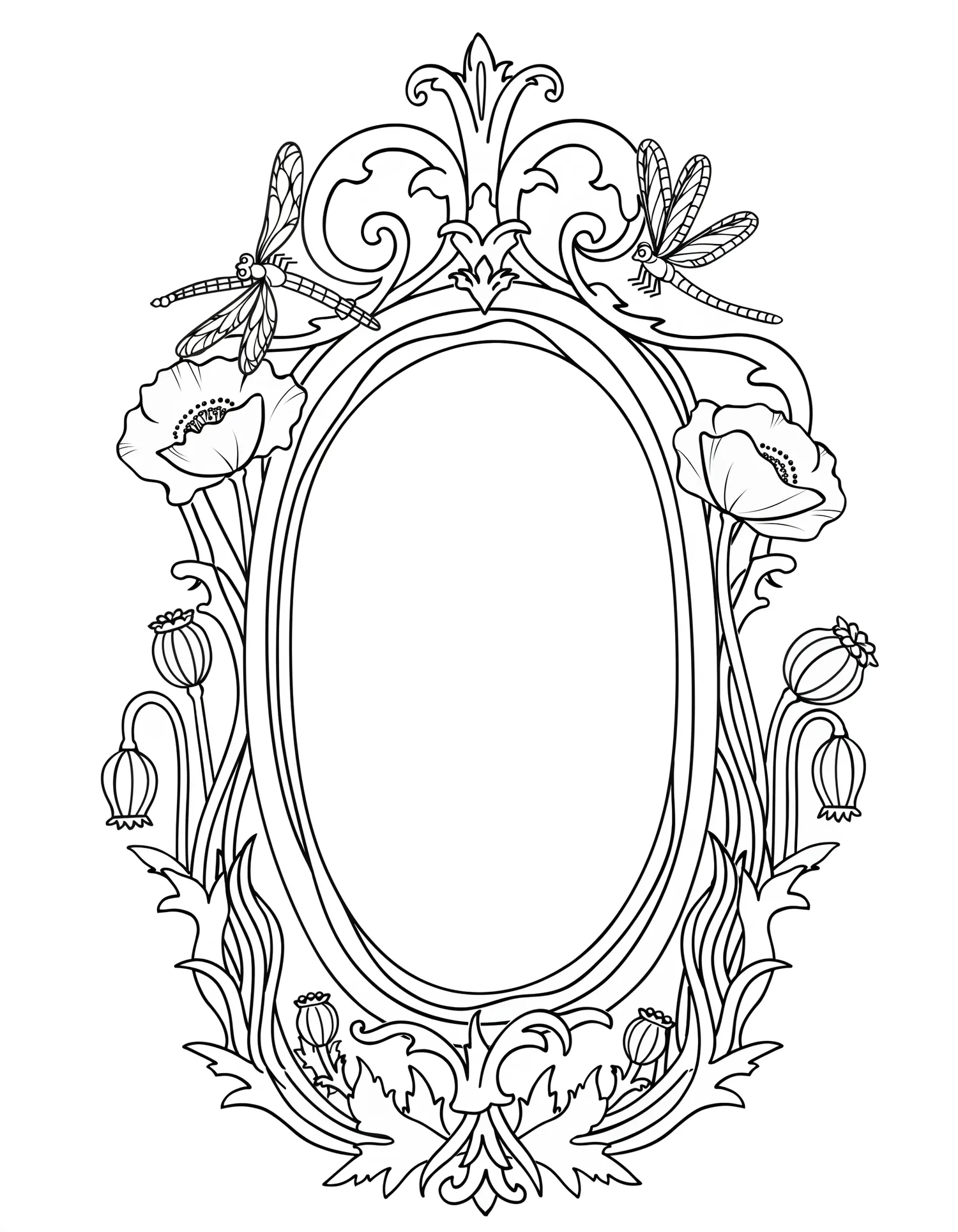 Miroir à Pédoncules Art Nouveau — Coloriage vintage à imprimer gratuitement